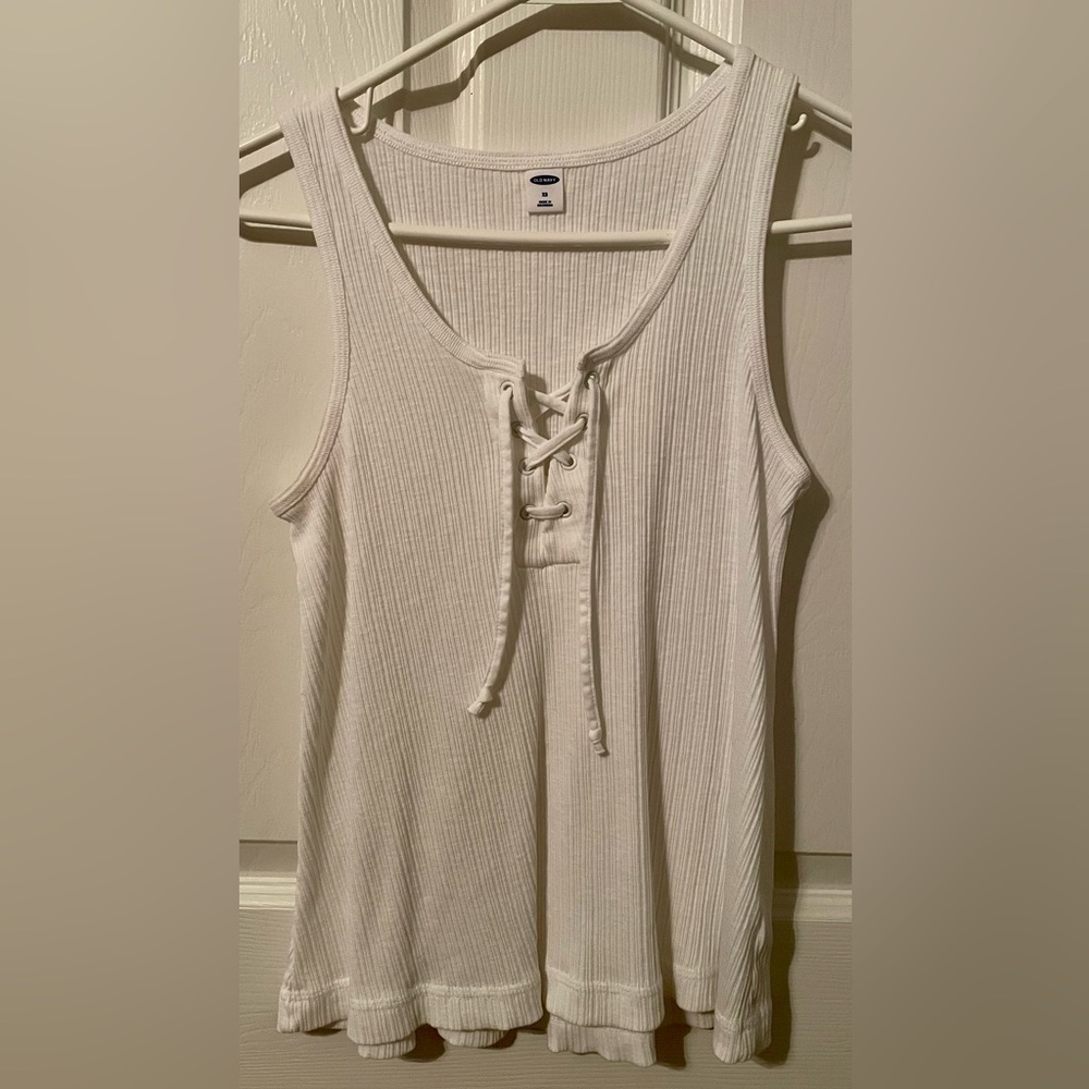Lace up white tank top